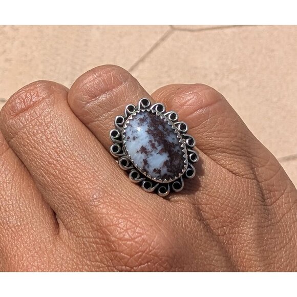 Vintage native American Sterling Silver Ring Size 5 Signed MW Dendritic Agate? - Picture 12 of 13